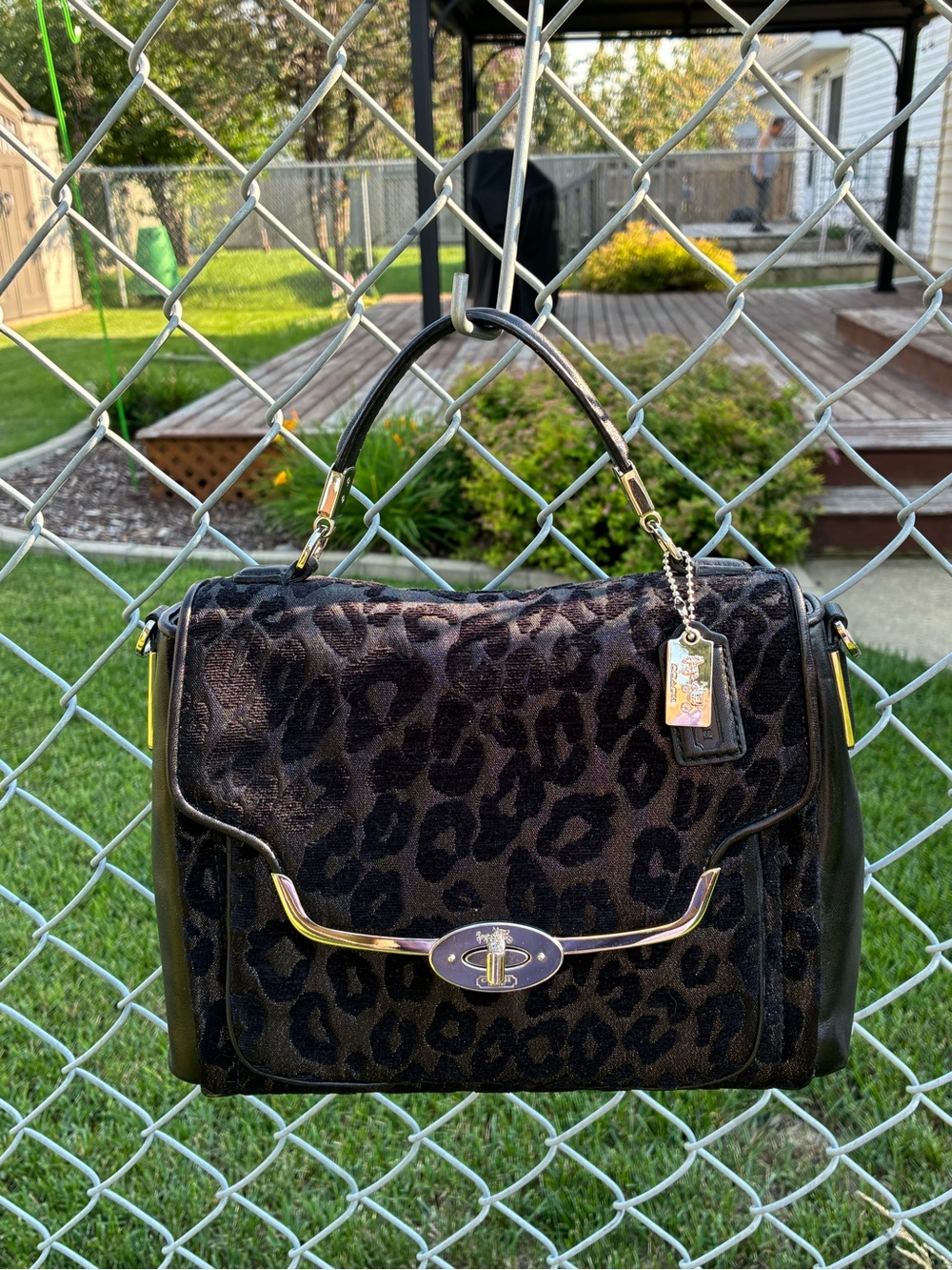 Coach Madison Chenille Ocelot Sadie Flap Satchel - Picture 1 of 16